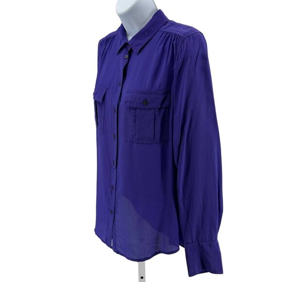 J.Crew Silk Top WMNS S Button Up Purple Long Sleeve Lightweight Collared Blouse - Picture 3 of 7